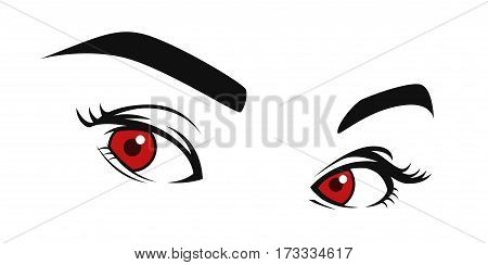 Red Eyes Side Glaring Visual Vector Illustration