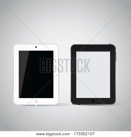 Black and white tablet vector isolated illustration on grey background