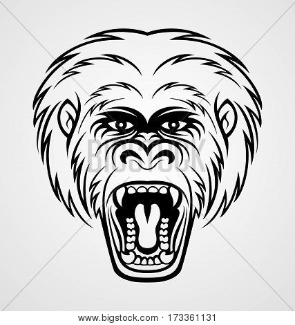 Angry gorilla head tattoo design vector illustration