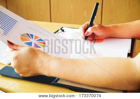 Woman Analysis Business Accounting On Desk Work Vintage Tone