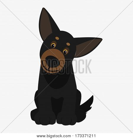 Playful dog black. Cartoon character. Children toy. Cute pet. Flat vector stock illustration