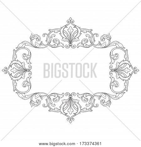 Vintage baroque frame scroll ornament engraving border floral retro pattern antique style acanthus foliage swirl decorative design element filigree calligraphy vector | damask - stock vector