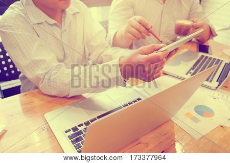 Asian Business Meeting Dicuss Analysis Report View From Top. Concept Of Business Analysis Data Analy