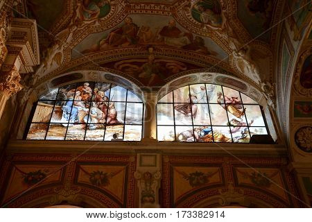 Santa Caterina, Italy - 5 September 2014: Windows on the church of Santa Caterina del sasso on lake maggiore Italy