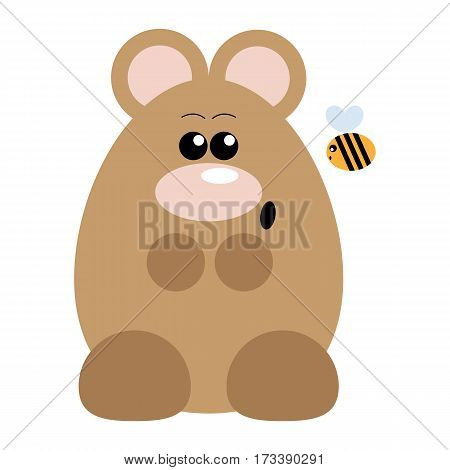 Funny cartoon surprised bear and his bee friend