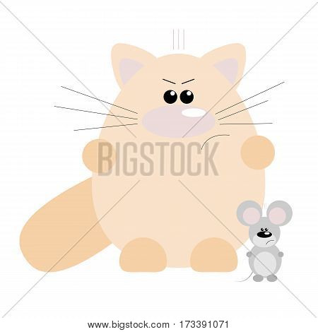 Funny cartoon angry cat and his mouse friend