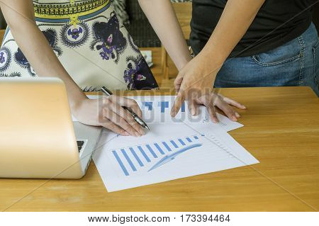 The above view of business meeting dicuss financial data