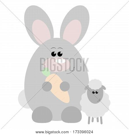 Funny cartoon happy rabbit and his sheep friend