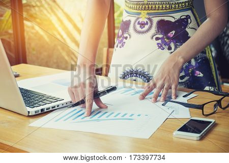 The Above View Of Business Meeting Dicuss Financial Data Vintage Tone
