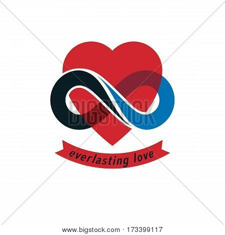 Eternal Love conceptual sign vector symbol created with infinity loop sign and heart.