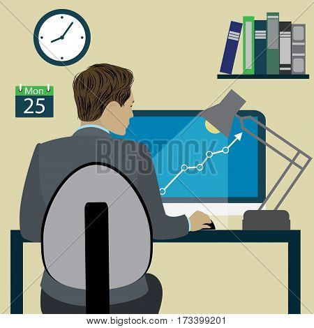 Business Woman At The Office, Flat Design