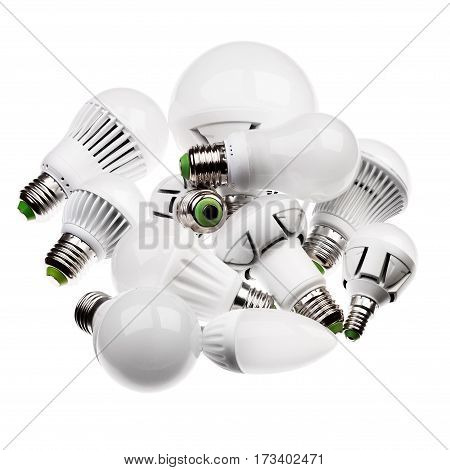 LED lamps GU10 and E27 with a different sockets isolated on white