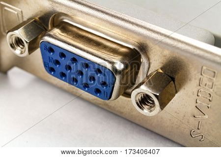 Analog VGA port to connect the monitor to the graphics card closeup