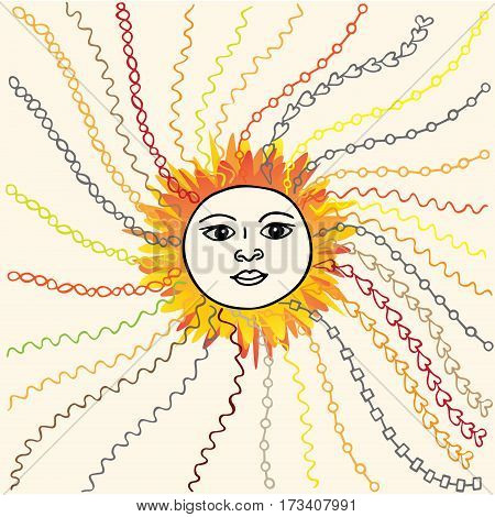 Sun Hand drawn sketched vector illustration. Doodle accessories