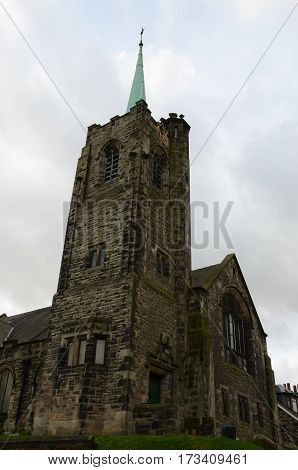 A view of a church tower in Bo'ness