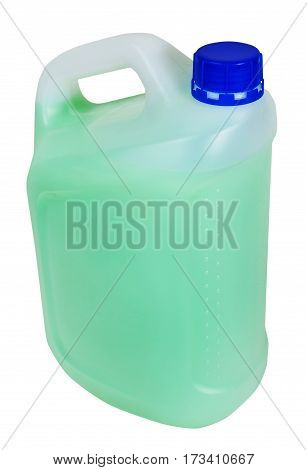 Jerrican With Green Liquid Isolated On White