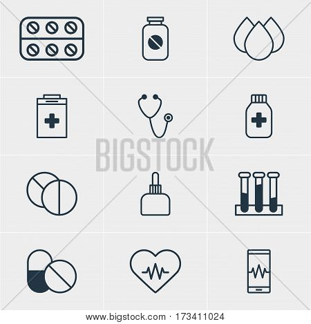 Vector Illustration Of 12 Medical Icons. Editable Pack Of Aspirin, Medicament Pitcher, Exigency And Other Elements.