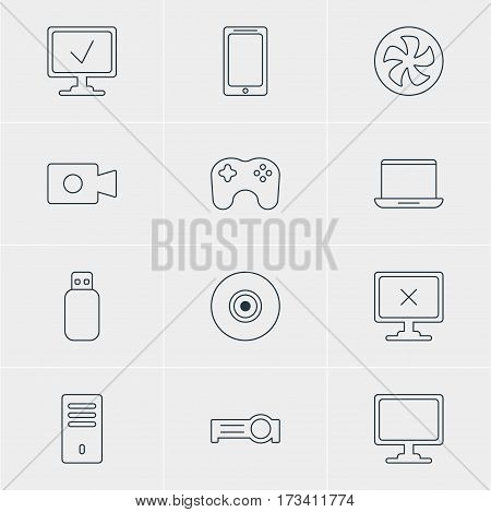 Vector Illustration Of 12 Notebook Icons. Editable Pack Of Gamepad, Presentation, Access Denied And Other Elements.
