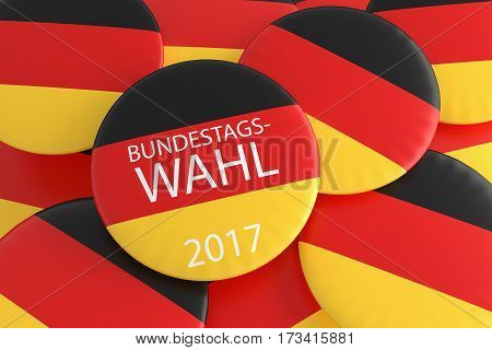German Election Concept: Pile With Bundestag Election 2017 Button In German Language With Germany Flag 3d illustration