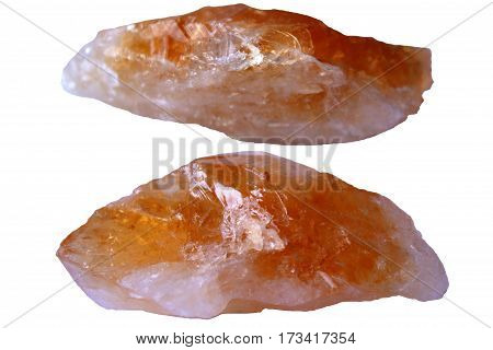 naturel stone calcite object. yellow natural energy.white background