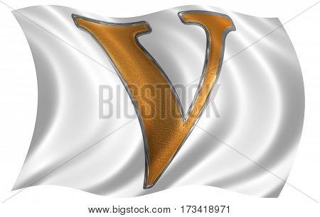 In the wind fluttering the flag with roman numeral V quinque 5 five isolated on white background 3d render