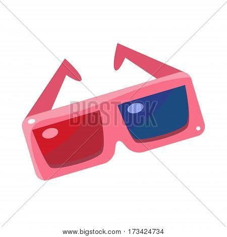 Special 3D Glsses With Blue And Red Glass, Cinema And Movie Theatre Related Object Cartoon Colorful Vector Illustration. Isolated Object Cinematography Entertainment Attribute In Bright Color.
