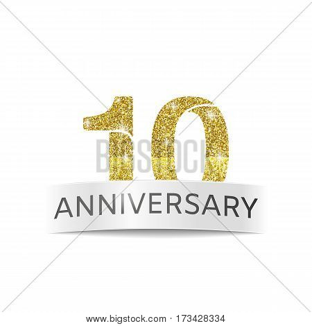 Tenth birthday anniversary banner vector illustration. 10 years jubilee number logo.