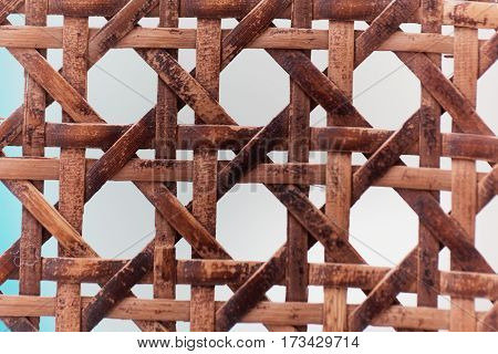 A macro photo of old wooden basketwork.