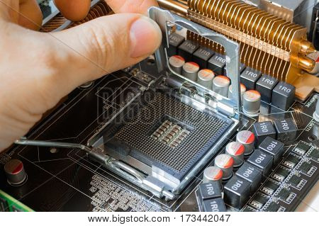 computer CPU socket opening near cooling system