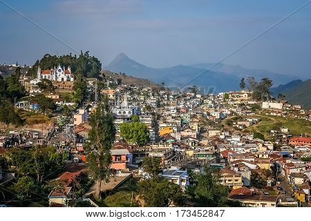 Aerial view of the Kodaikanal town in southern India