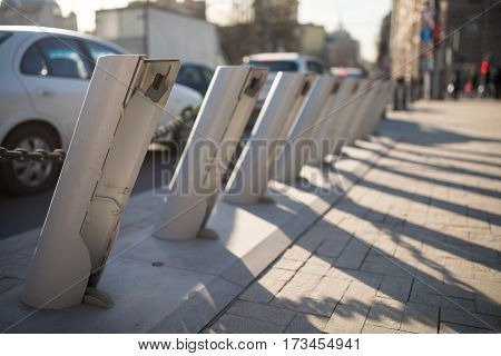 Empthy bike parking in the center of Moscow city in Russia.