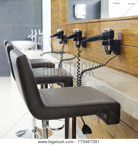 Hair dryers in a checkroom