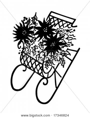 Traîneau avec Pointsettias - Illustration rétro Clipart