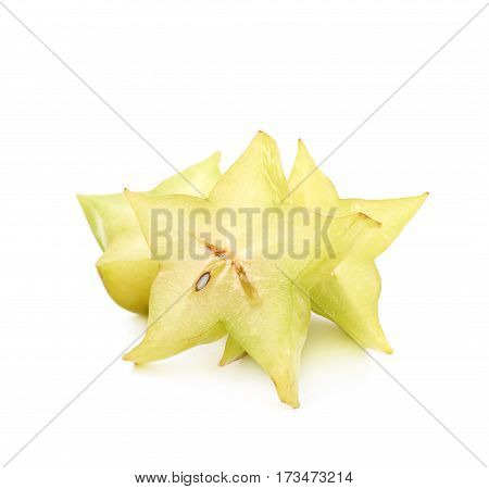 Sliced carambola starfruit fruit isolated over the white background