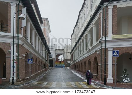 Sochi, Russia - January 21, 2017: Upper Gorky Gorod - all-season resort town 960 meters above sea level in the village of Krasnaya Polyana