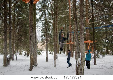 Adventure Rope Park In Poroshino And People In It In Kirov City In 2016