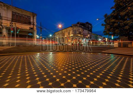PHUKET THAILAND - JANUARY 09 2017: Yaowarat Road. Phuket old town with old buildings in Sino Portuguese style is a very famous tourist destination of Phuket.