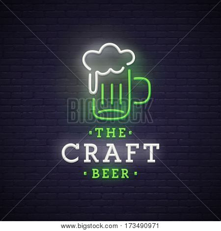 Beer neon sign, bright signboard, light banner. Beer logo, emblem. Theme St. Patrick's Day
