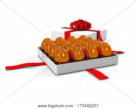 3d render Easter eggs in gift box