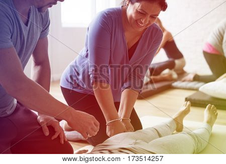 Group of people massage training course