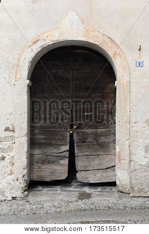 Door at the village of Boleto on Italy