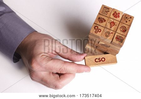 Business, Technology, Internet And Network Concept. Young Businessman Shows The Word: Cso