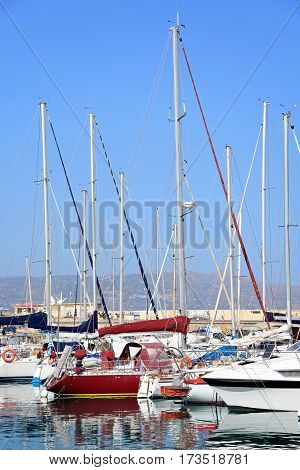 HERAKLION, CRETE - SEPTEMBER 19, 2016 - Yachts moored in the harbour Heraklion Crete Greece Europe, September 19, 2016.