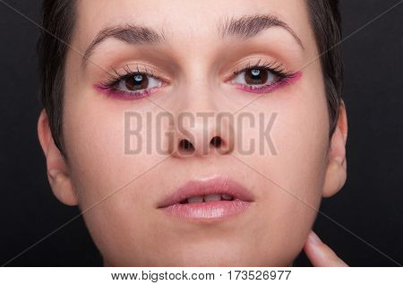 Closeup Woman Face In Close-up View