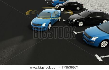 Autonomous cars on a road with visible connection, 3d rendering