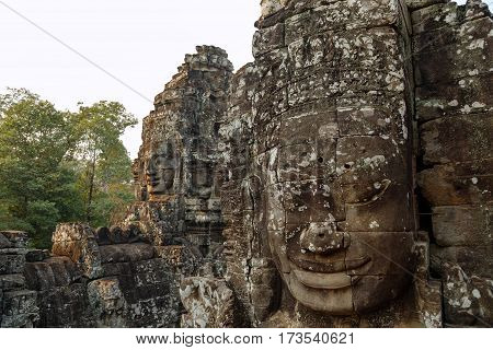 Mysterious Smiling faces of Bayon temple in Cambodia, Siem Reap