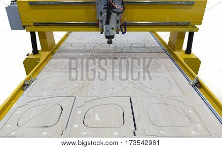 Milling machine for wood during operation. industry.