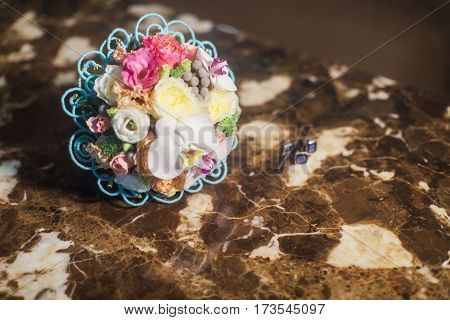 Wedding flowers and beautiful shoes decoration beauty wedding bride