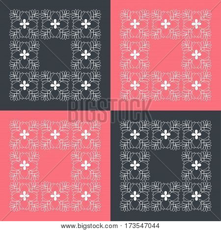 red and black squares with white floral ornament