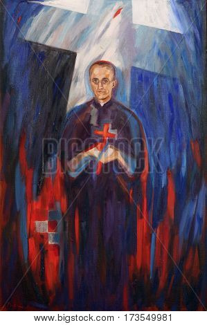 BUDASEVO, CROATIA - NOVEMBER 05: Blessed Aloysius Stepinac, altarpiece in the parish Church of Blessed Aloysius Stepinac in Budasevo, Croatia on November 05, 2007